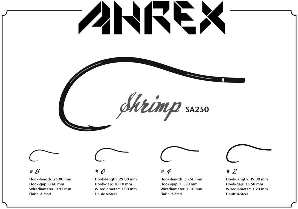Ahrex Sa250 Sa Shrimp #2 Trout Fly Tying Hooks Wide Gap Perfect For Bonefish and Other Species